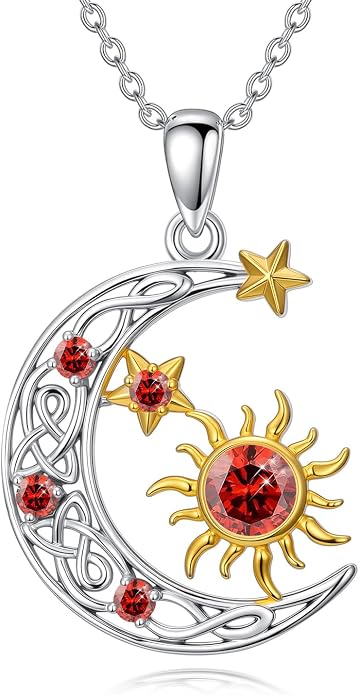 PELOVNY Sun and Moon Necklace for Women 925 Sterling Silver Sun Moon Star Birthstone Pendant Necklaces Birthday Christmas Jewelry Gifts for Mom Daughter Wife Sister