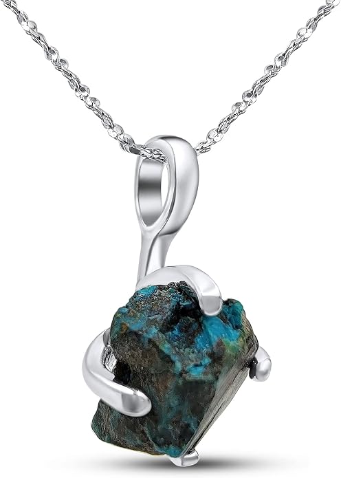 Natural raw gemstone pendant chain necklace with white gold over 925 solid sterling silver, birthstone dainty solitaire gift for her, uniquelan jewelry