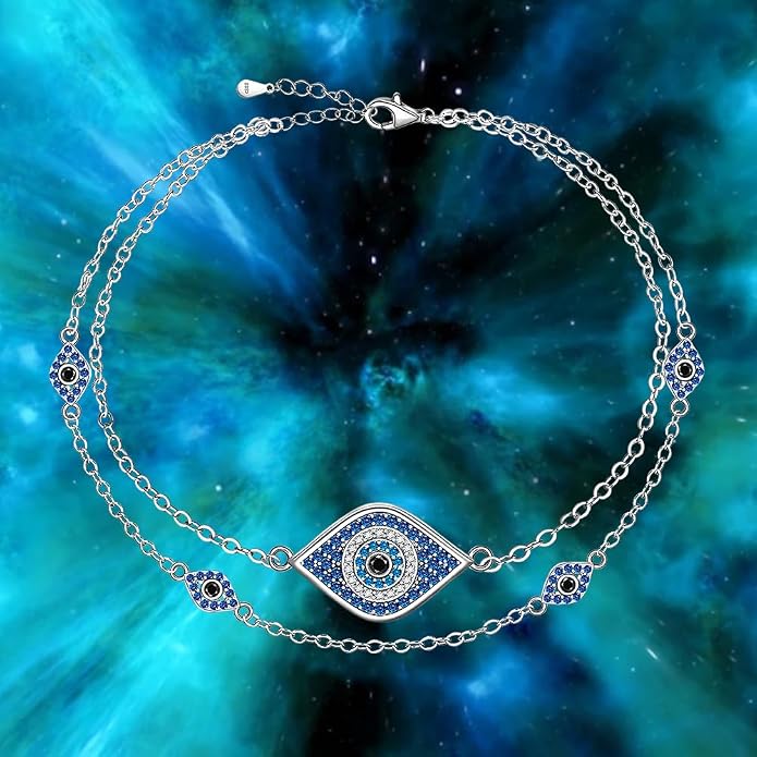 Fenthring Evil Eye Anklet Sterling Silver Protection Turkish Blue Eyes Ankle Bracelets Anklets for Women Chain Jewelry