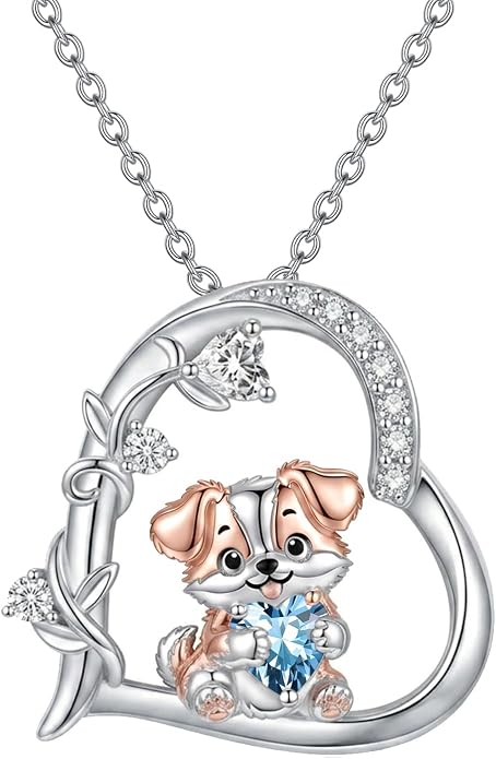 PELOVNY Teddy Bear Necklace for Women 925 Sterling Silver Bear/Highland Cow/Fox/Cat/Axolotl Birthstone Necklace Christmas Birthday Jewelry Gifts for Mom Daughter Wife Sister