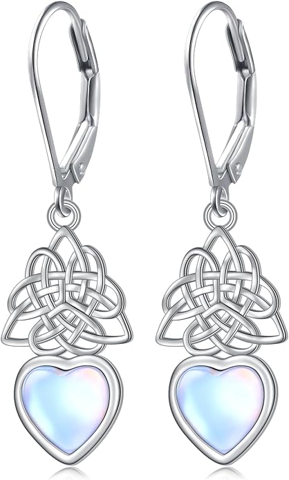 925 Sterling Silver Filigree Dangle Drop Earrings Daisy/Lotus/Rose Flower/Moonstone Leverback Teardrop Earrings for Women Infinity Celtic Knot Daisy Lotus Jewelry for Mothers Day