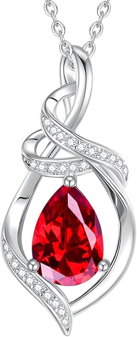 FANCIME Teardrop Birthstone Necklace for Women S925 Sterling Silver Elegant Ribbon Pendent Necklace Birthday Jewelry Gifts for Mom Wife Her, 16"+2" Inches