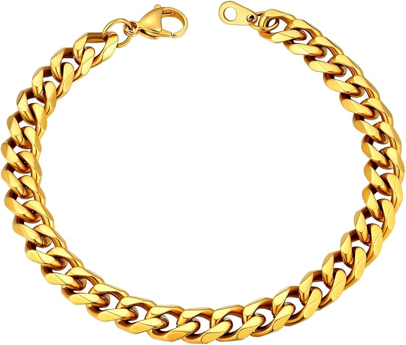 U7 Link Bracelets for Men, Cuban Link/Rope/Watch Band Solid Bracelet, Silver Black Gold Color Wrist Bracelet 3/6/9/12/15mm Width, 6.5/7.5/8.3 Inch Length, Hand Chain Jewelry for Mens Women