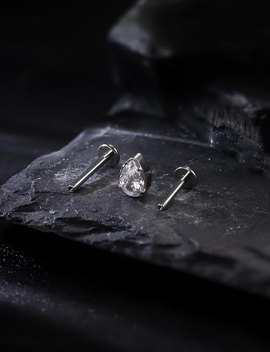 16G Astm F136 Titanium Internal Thread Flat Back Earrings Nose Studs Tragus Forward Helix Conch Cartilage Lobe Earrings Stud Medusa Labret Monroe Lip Ring Piercing Jewelry For Women Men