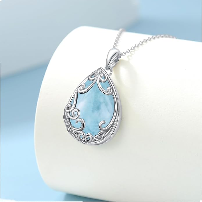 HPQQ Teardrop Necklace 925 Sterling Silver Filigree Gemstone Pendant Necklace Fine Jewelry Birthday Mother's Day Gifts for Women Her Mom