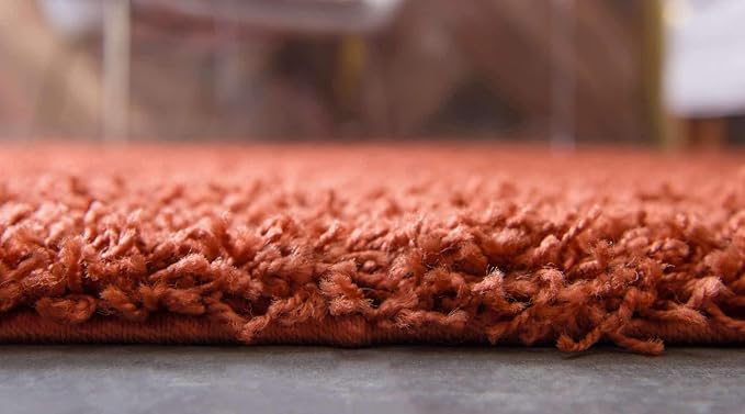 Unique Loom Solid Shag Collection Area Rug (8' Round, Terracotta)