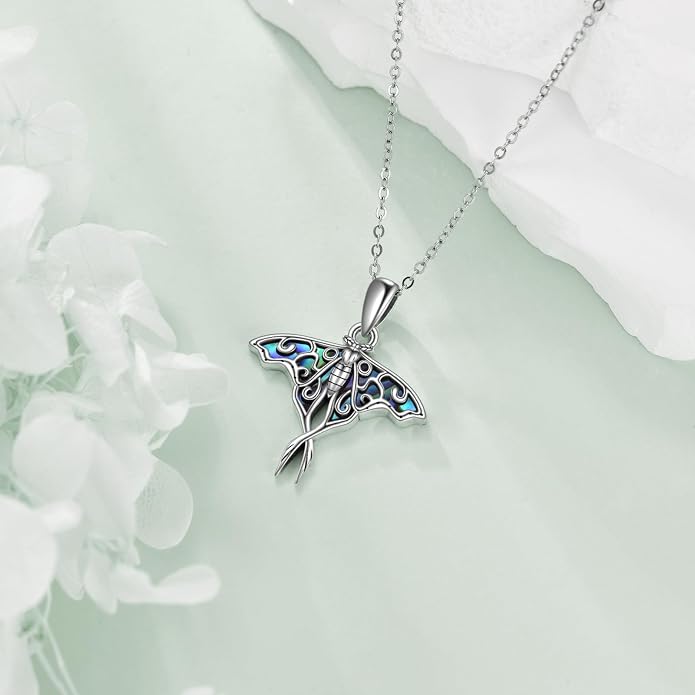 URONE Moth Necklace 925 Sterling Silver Moth Pendant Luna Moth Jewelry Gifts for Women