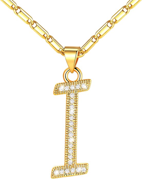 U7 Initial Necklace for Women, Gold/Platinum Plated CZ Crystal Letter A-Z Pendant Necklace, Shiny 20 Inch Name Chain Dainty Personalized Jewelry for Men Mom Wife Friend