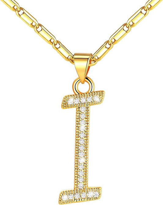 U7 Initial Necklace for Women, Gold/Platinum Plated CZ Crystal Letter A-Z Pendant Necklace, Shiny 20 Inch Name Chain Dainty Personalized Jewelry for Men Mom Wife Friend