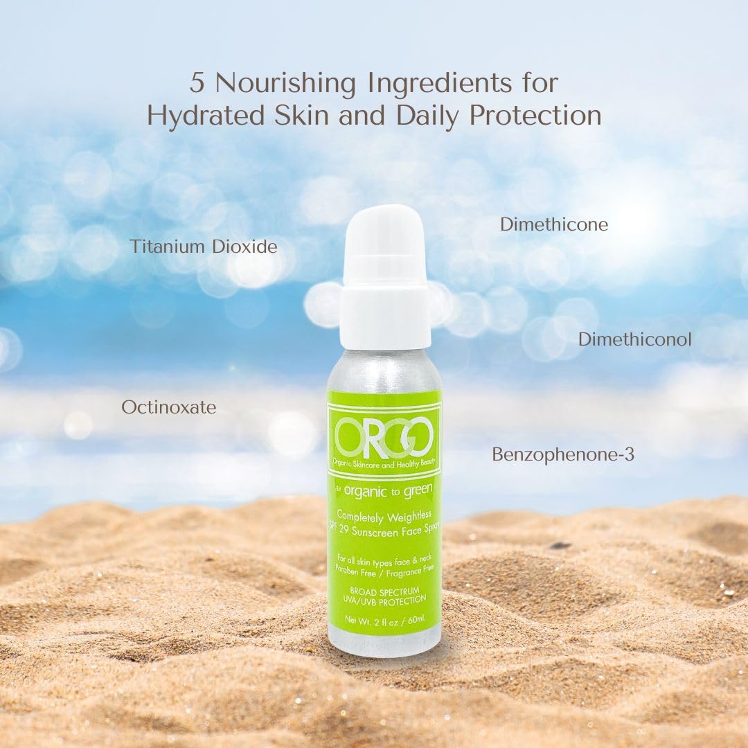 Organic To Green Completely Weightless Face Sunscreen Spray | Award-Winning Lightweight Organic Sunscreen | 29 SPF | 2 oz