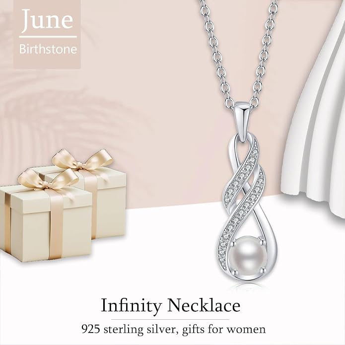 Birthstone Necklaces for Women 925 Sterling Silver Infinity Pendant Created Gemstone Jewelry for Her, 16"+2"
