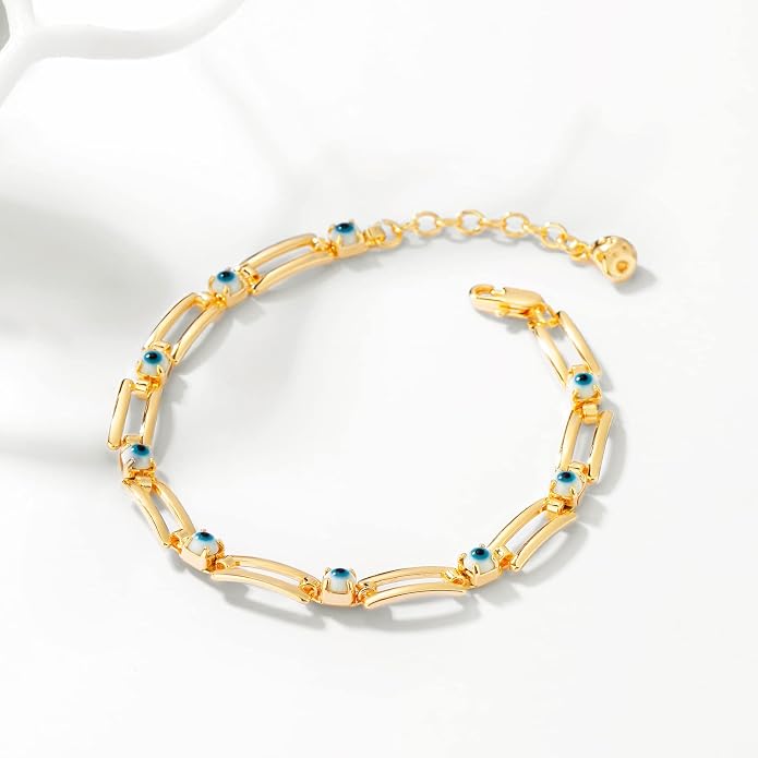 MTMY Evil Eye Bracelet for Women 14K Gold Plated Dainty Bracelets with Crystcal Adjustable Chain Cute Eye Bracelet Gold Jewelry for Her
