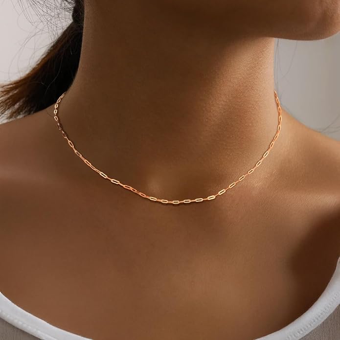 PROSILVER 925 Sterling Silver Paperclip Chain Necklace for Women Jewelry, with Gold/Rose Gold Plated, W: 1.7mm/3.3mm, L: 14"/16"/18"/20"/22"/24", Adjustable, Come with Box