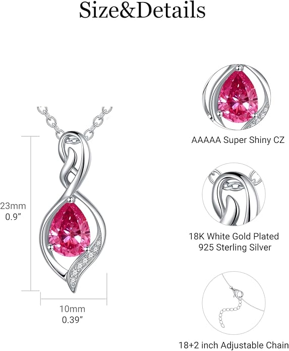 Infinity Birthstone Necklace for Women 925 Sterling Silver Dainty Infinity Pendant Jewelry Birthday Mothers Day Gifts for Mom Women Wife
