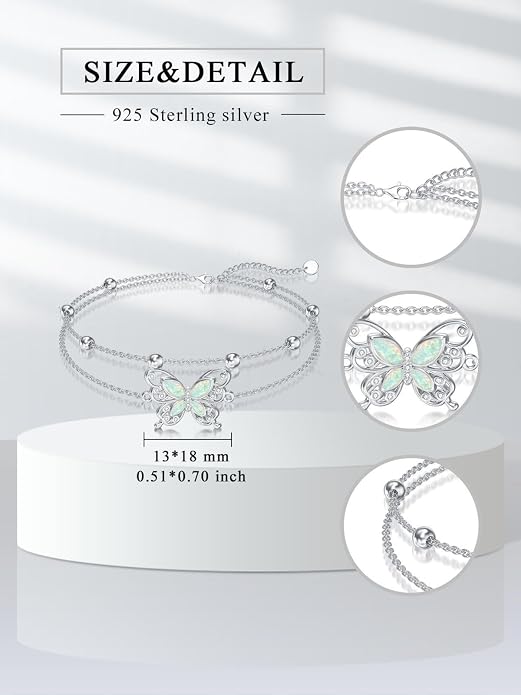 Ankle/Bracelet for Women Sterling Silver Sea Turtle/Butterfly/Mustard Seed/Sister/Sunflower/Elephant Gifts for Birthday Summer Beach Jewelry for Mom Wife Daughter Friend