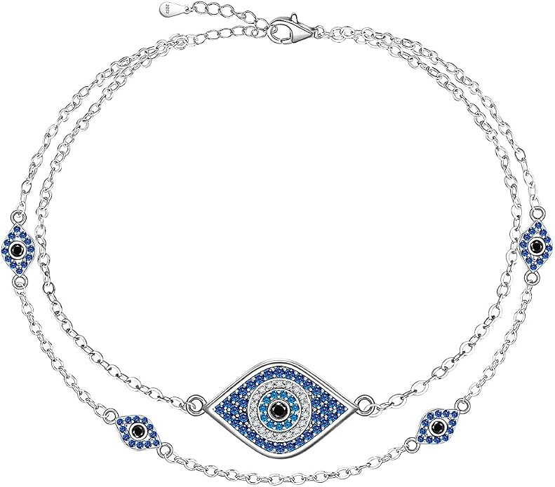 Fenthring Evil Eye Anklet Sterling Silver Protection Turkish Blue Eyes Ankle Bracelets Anklets for Women Chain Jewelry