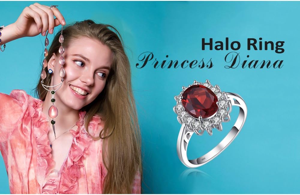JewelryPalace Princess Diana Kate Middleton Class Gemstone Birthstone Sapphire Halo Engagement Rings for Women, Anniversary 14K White Yellow Rose Gold Plated 925 Sterling Silver Promise Rings for Her