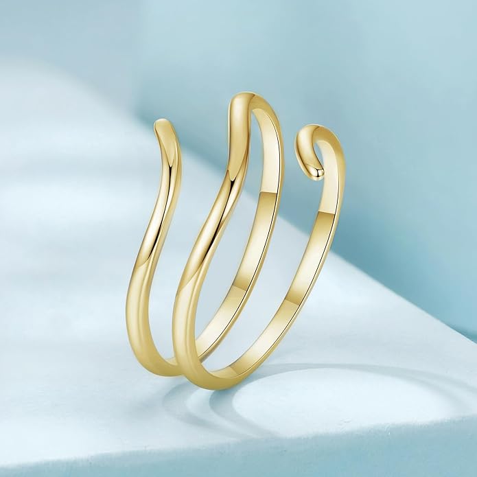 MUNDELL 925 Sterling Silver Simple Multi-layer Leaf Adjustable Ring Green Lucky Leaves Statement Ring for Women Promise Ring Fine Jewelry