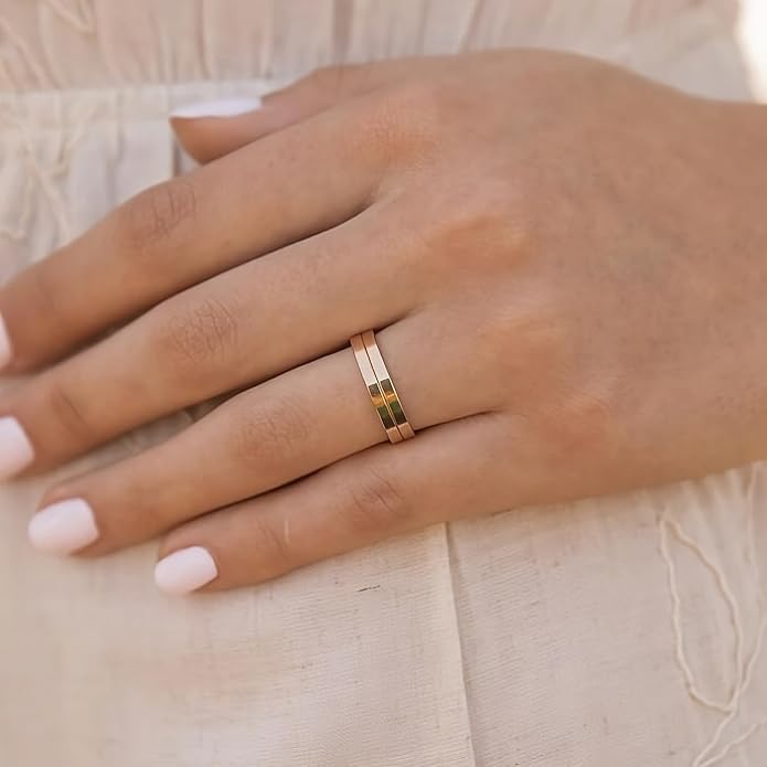 NOKMIT 5mm 14K Gold Filled Rings for Women Girls Dainty Thick Wedding Band Couple Anniversary Engagement Thumb Ring Gifts High Polished Plain Flat Cigar Band Tarnish Resistant Comfort Fit Size 4 to 11