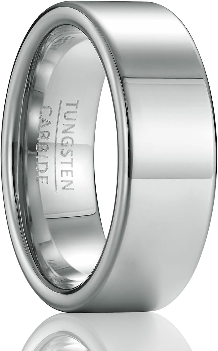 Classic Flat Band - 8mm Wide High-Polish Tungsten Wedding Ring for Men & Women
