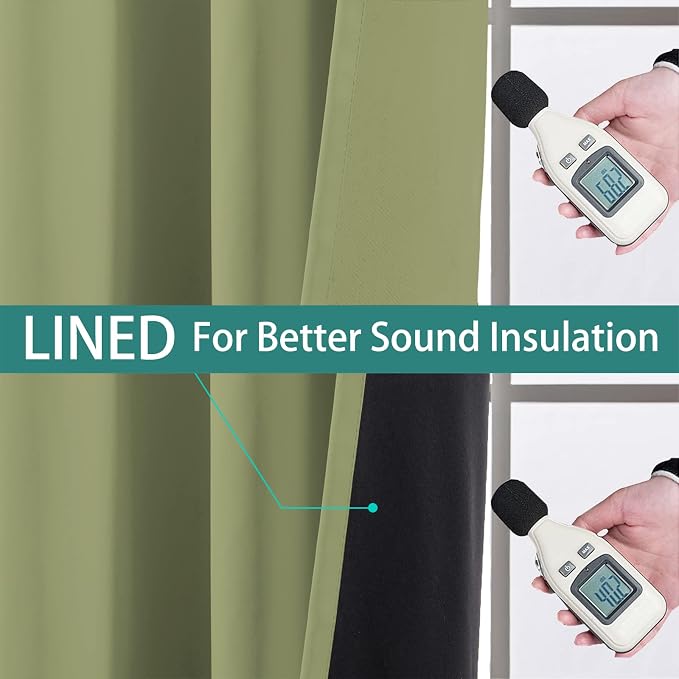 Yakamok 100% Blackout Window Curtain Panels, Heat and Full Light Blocking Drapes with Black Liner for Nursery,Thermal Insulated Draperies (Sage, 2 Pieces, 52Wx63L) | Blackout Curtain Panels for Bedroom, 2 Thick Layers Grommet Top Thermal Insulated Drap...