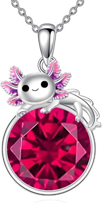 Birthstone Axolotl Necklace Sterling Silver Axolotl Pendant Cubic Zirconia Jewelry Birthday Gifts for Women Men