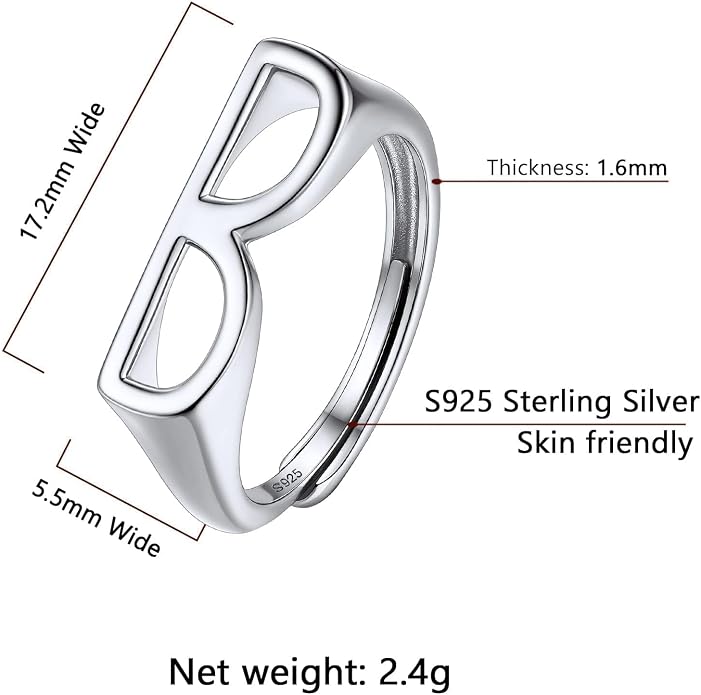 SILVERCUTE 925 Sterling Silver Initial Rings for Women,Adjustable Capital Letter Ring Hypoallergenic,Minimalist 925 Silver Rings for Mother Daughter