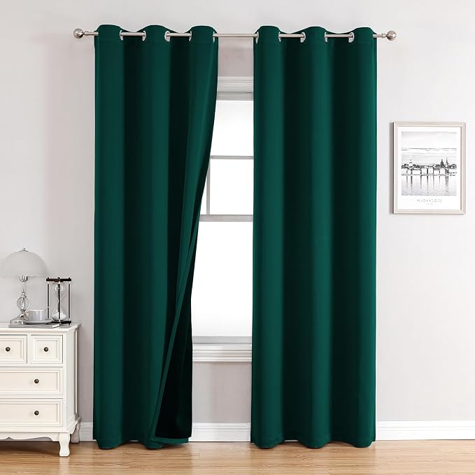 ChrisDowa 100% Blackout Curtains for Bedroom 84 Inches Long 2 Panels Set | 2 Thick Layers, Thermal Insulated, Light Blocking, Grommet, Window Treatment, Living Room Drapes, Forest Green, 42 x 84 Inch