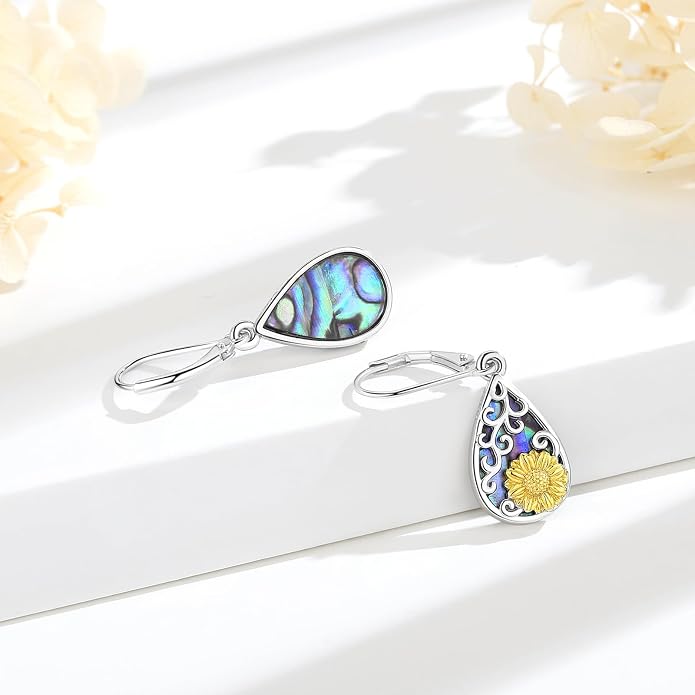 Vito 925 Sterling Silver Teardrop Earrings for Women, Moonstone Turquoise Drop Dangle Earrings Cat Snake Turtle Tree of Life Leverback Earrings Boho Jewelry Gift for Mom Wife