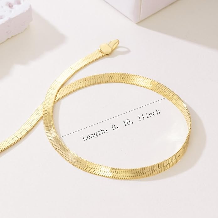 14K Gold Anklets for Women 14K Gold Ankle Bracelets for Women Snake Anklet Bracelets for Womens Glow with Soft Understated Sheen Herringbone Anklet for Womens