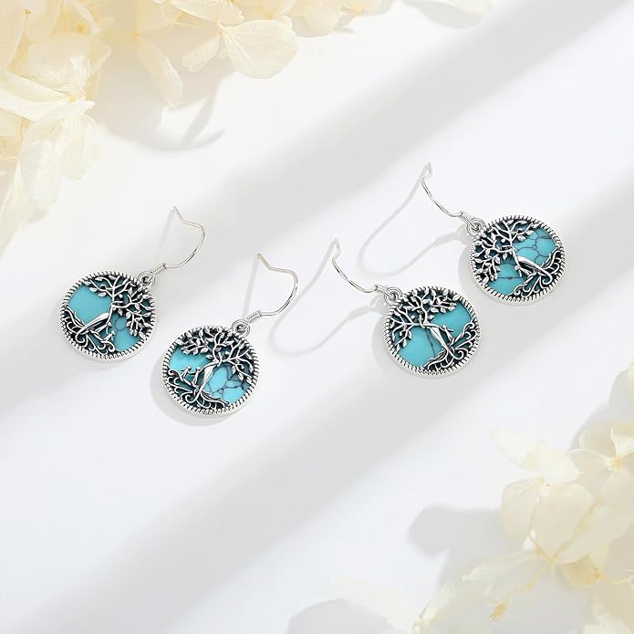Vito 925 Sterling Silver Teardrop Earrings for Women, Moonstone Turquoise Drop Dangle Earrings Cat Snake Turtle Tree of Life Leverback Earrings Boho Jewelry Gift for Mom Wife