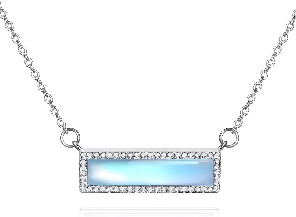 Larimar/Turquoise/Rose Quartz/Black Onyx Necklace for Women Sterling Silver Bar Necklace Pendant Jewelry Gift for Women