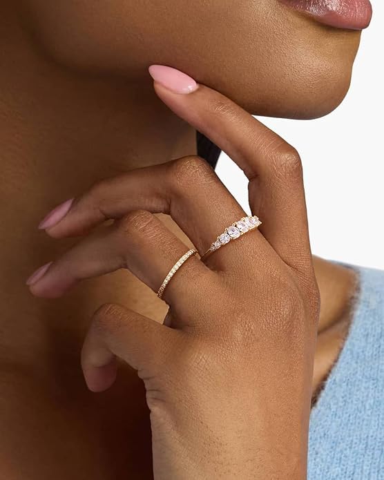 Stackable Silver/Gold Rings for Women Non Tarnish Trendy Dainty 14K Gold Plated Stacking Cubic Zirconia Thumb Ring Set Minimalist Promise Wedding Bands Engagement Rings for Women Size 6-10