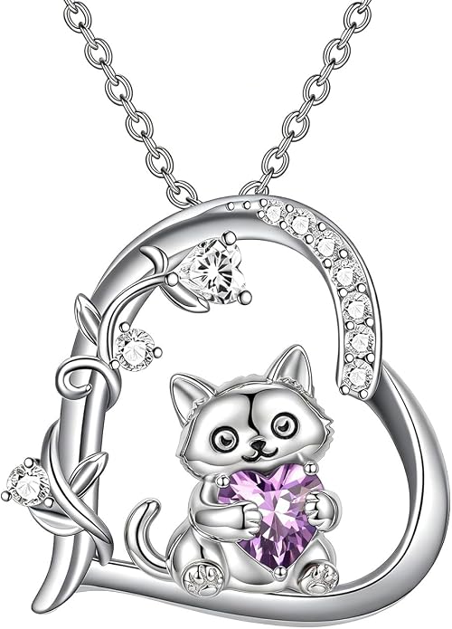PELOVNY Teddy Bear Necklace for Women 925 Sterling Silver Bear/Highland Cow/Fox/Cat/Axolotl Birthstone Necklace Christmas Birthday Jewelry Gifts for Mom Daughter Wife Sister