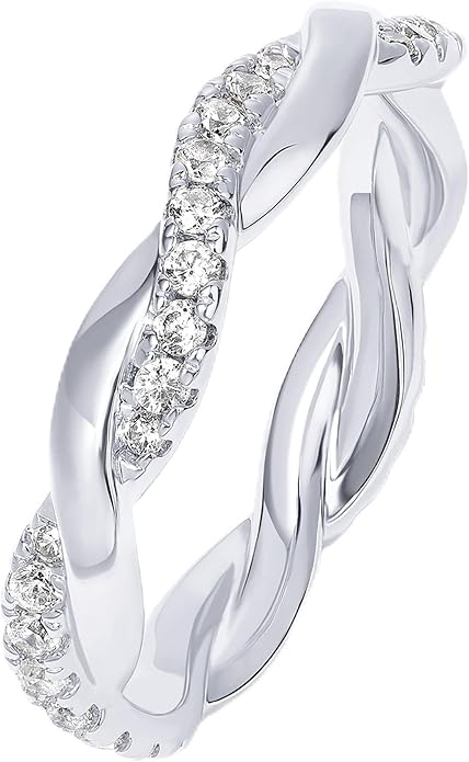 PAVOI 14K Gold Plated Cubic Zirconia Twisted Rope Eternity Band for Women