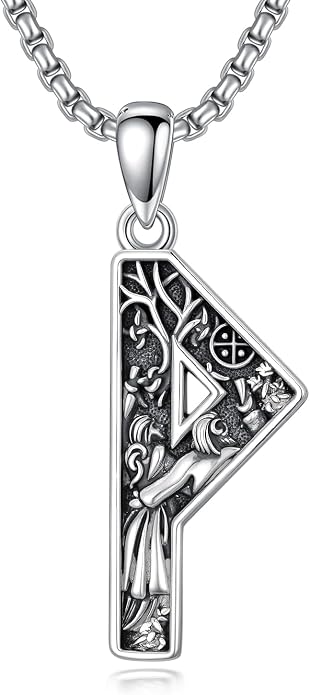 Viking Necklace 925 Sterling Silver Viking Rune Letter Pendant Norse Jewelry Gifts for Men Father