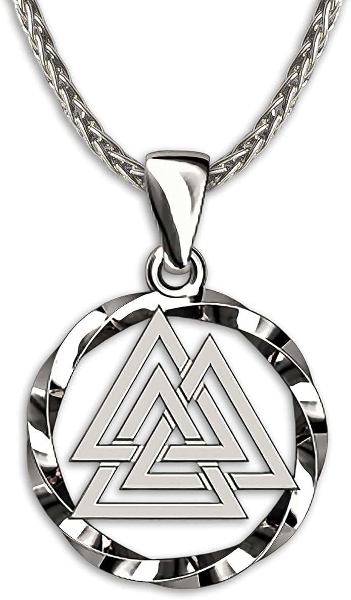 925 Sterling Silver Valknut Viking Necklace - Norse Mythology Odin Amulet - Three Triangles Pendant Chain 20" - Celtic Nordic Viking Jewelry Gift for Men and Women - Handmade