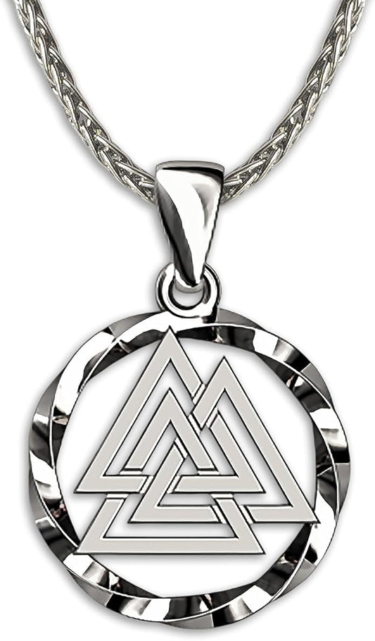 925 Sterling Silver Valknut Viking Necklace - Norse Mythology Odin Amulet - Three Triangles Pendant Chain 20" - Celtic Nordic Viking Jewelry Gift for Men and Women - Handmade