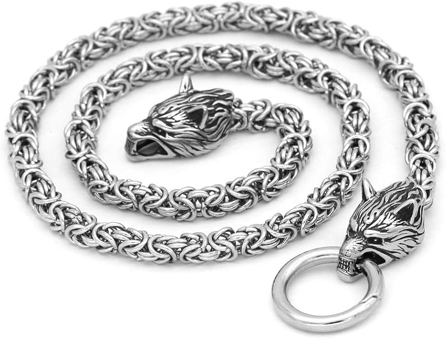Viking Wolf Head Thor’s Hammer Pendant Necklace – Stainless Steel Norse Amulet Jewelry for Men, Nickel-Free, Gift Box Included