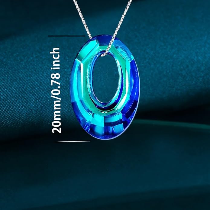 Oval Crystal Necklace S925 Sterling Silver Oval Austrian Crystal Pendant