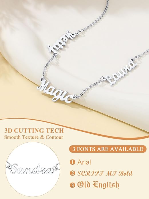 Custom4U Custom Name Necklace for Women, Personalized 1-5 Name Necklace, Sterling Silver/Stainless Steel 14K Gold Plated Nameplate Necklaces, Gift for Mom Wife Anniversary Birthday with Box