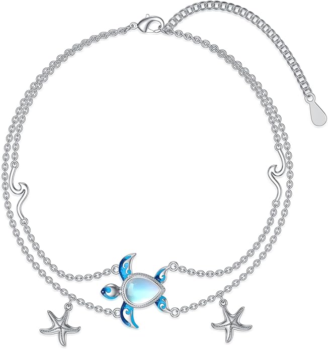 Moonstone Sea Turtle Ankle Bracelet Sterling Silver Anklet Fine Jewelry For Women Sea Turtle Ankle Gifts