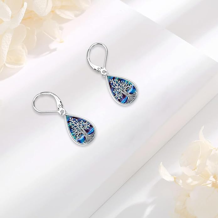 Dangle Earrings Sterling Silver Moonstone/Turquoise/CZ/Crystal Earrings for Women Tree of Life Animal Filigree Leverback Earrings Jewelry Gifts