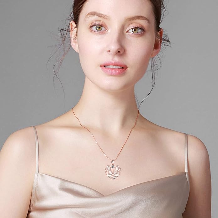 YFN Angel Wings Necklace 925 Sterling Silver Guardian Angel Wings Pendant Necklace Birthstone Necklace for Women Girls Christmas Jewelry Gifts