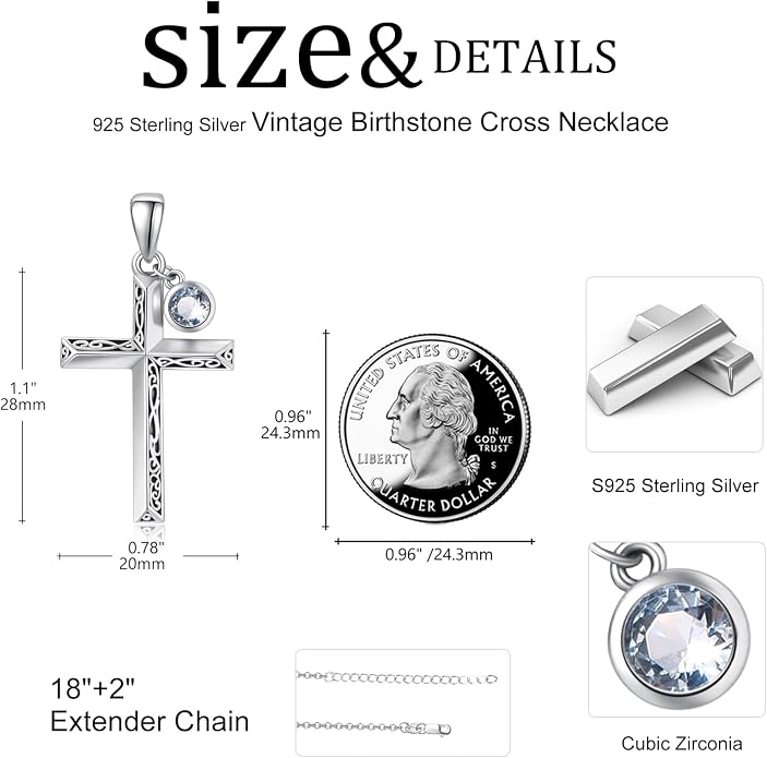 PRAYMOS Cross Necklace for Women Men, 925 Sterling Silver Simple Dainty Cross Necklace, Christian Religious Jewelry, Mothers Day Fathers Day Anniversary Birthday Gift