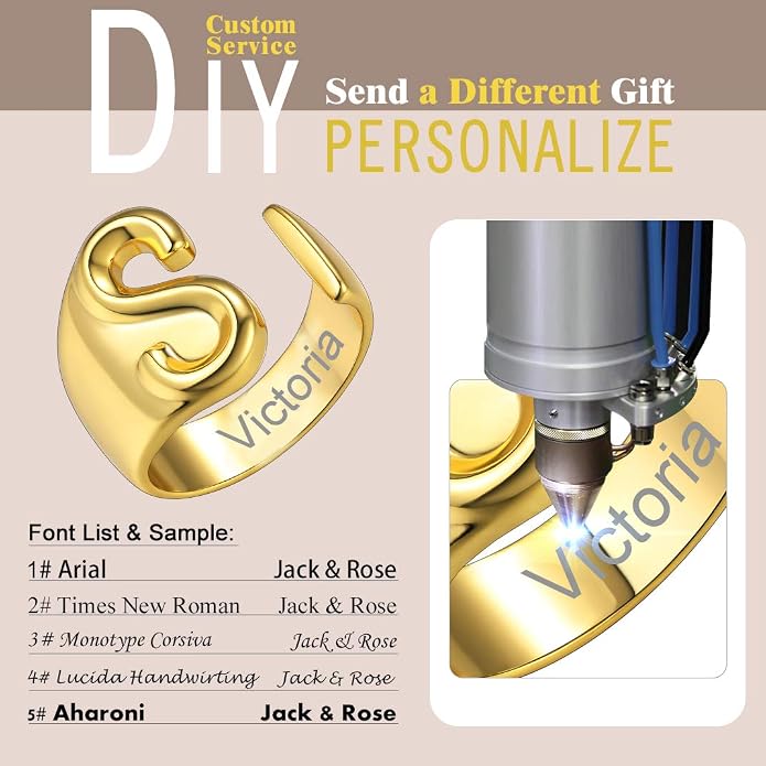 KeyStyle Bold Initial Letter Rings Adjustable, GoldChic Jewelry Women Gold Statement Ring Personalized Engraved Women’s Open Signet Ring for Party (Gold, White Gold, Black)