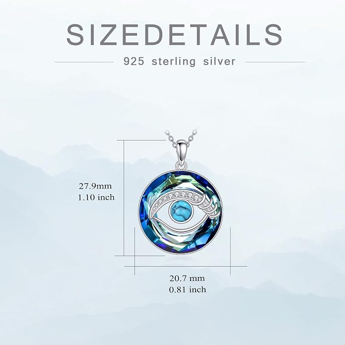 TOUPOP Evil Eye Necklace 925 Sterling Silver Tree of Life/Turquoise Evil Eye Crystal Pendant Necklace Protection Jewelry Amulet Christmas Gifts for Women Her