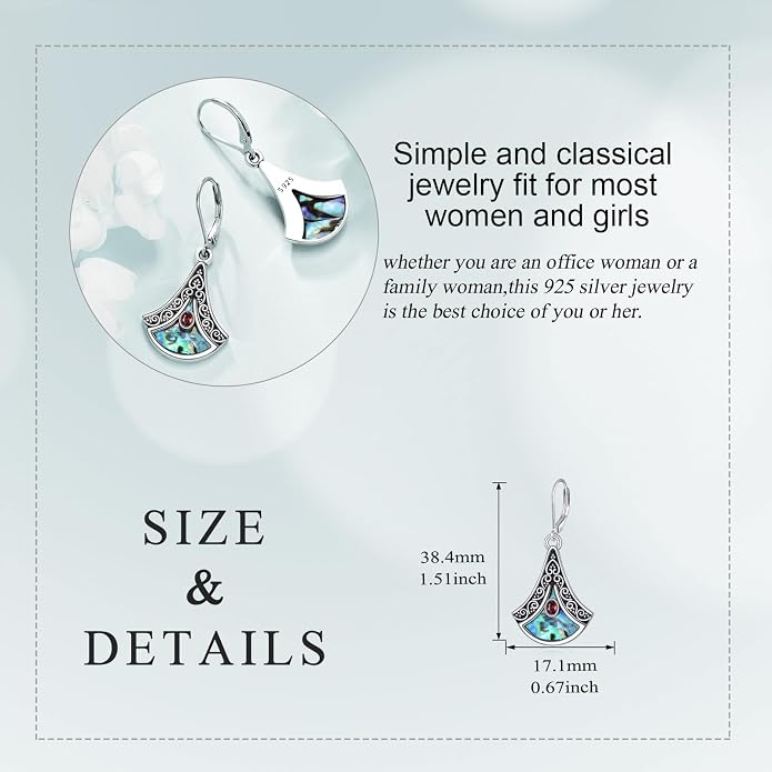 Abalone Shell Dangle Drop Earrings for Women 925 Sterling Silver Filigree Bohemian Earrings Jewelry Gift
