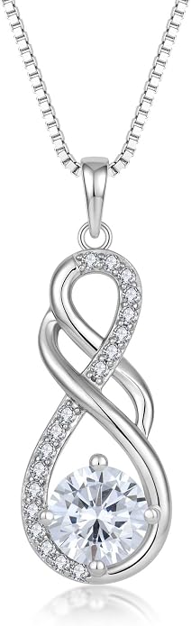 Gemstone Infinity Pendant Necklaces for Women, S925 Sterling Silver Round cut Zircon Necklace Birthstone Jewelry Gift for Her