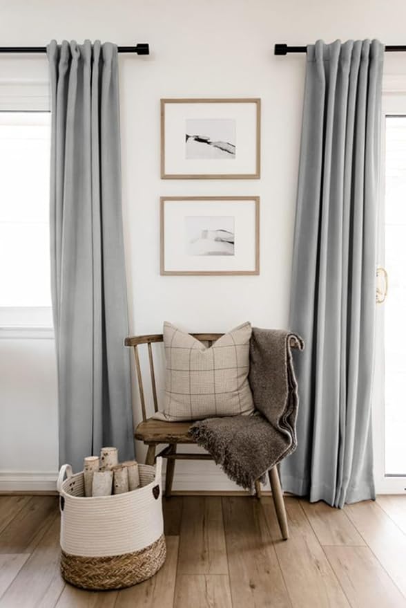 100% Blackout Shield Linen Blackout Curtains for Bedroom 90 Inches Long, Back Tab/Rod Pocket Living Room Drapes, Thermal Insulated Blackout Curtains 2 Panels Set, 50" W x 90" L, Grey